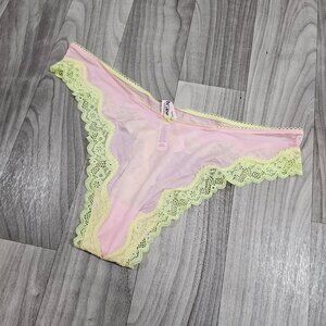 Victoria's Secret TEASE Pink/Lime Silky High-Leg Scoop Thong Panty Size L